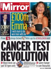 Daily Mirror (UK) Newspaper Front Page for 13 September 2021