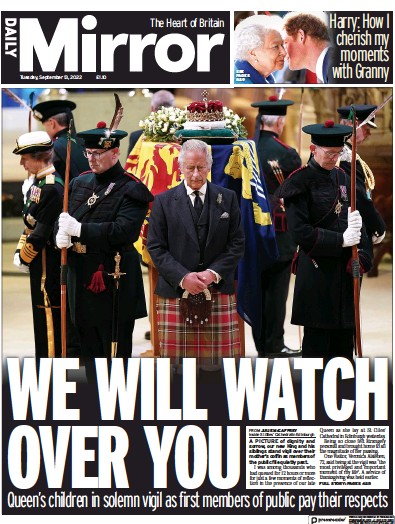 Daily Mirror Newspaper Front Page (UK) for 13 September 2022