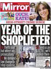 Daily Mirror front page for 13 September 2023