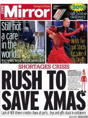 Daily Mirror (UK) Newspaper Front Page for 14 October 2021