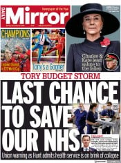 Daily Mirror front page for 14 November 2022