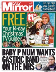 Daily Mirror (UK) Newspaper Front Page for 14 December 2013
