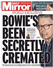 Daily Mirror (UK) Newspaper Front Page for 14 January 2016