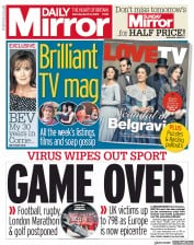 Daily Mirror (UK) Newspaper Front Page for 14 March 2020