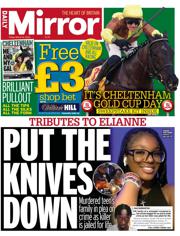 Daily Mirror front page for 14 March 2025