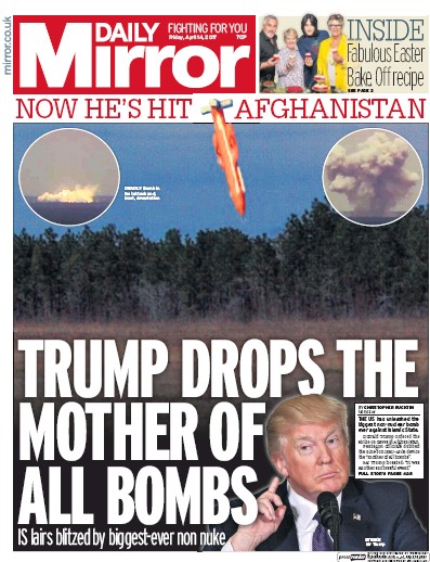 Daily Mirror Newspaper Front Page (UK) for 14 April 2017