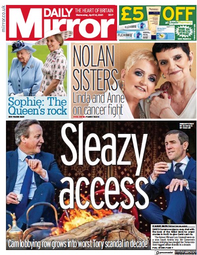 Daily Mirror Newspaper Front Page (UK) for 14 April 2021