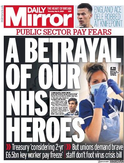 Daily Mirror Newspaper Front Page (UK) for 14 May 2020
