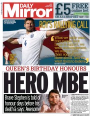 Daily Mirror (UK) Newspaper Front Page for 14 June 2014
