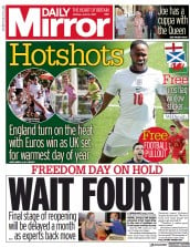 Daily Mirror (UK) Newspaper Front Page for 14 June 2021