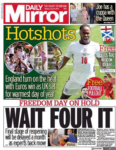 Daily Mirror Newspaper Front Page (UK) for 14 June 2021