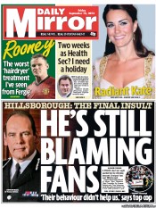 Daily Mirror (UK) Newspaper Front Page for 14 September 2012