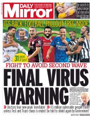 Daily Mirror (UK) Newspaper Front Page for 14 September 2020