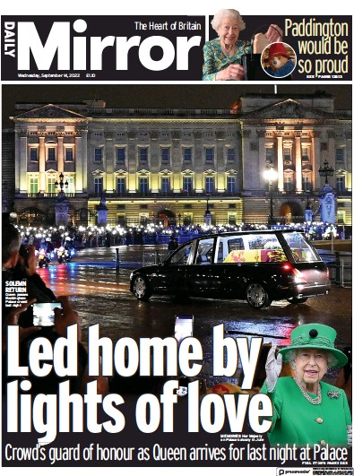 Daily Mirror Newspaper Front Page (UK) for 14 September 2022