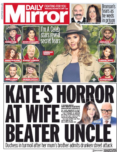 Daily Mirror Newspaper Front Page (UK) for 15 November 2017