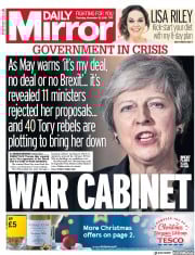 Daily Mirror (UK) Newspaper Front Page for 15 November 2018