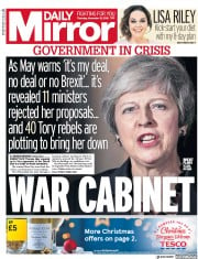 Daily Mirror (UK) Newspaper Front Page for 15 November 2018