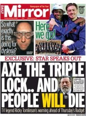 Daily Mirror front page for 15 November 2022