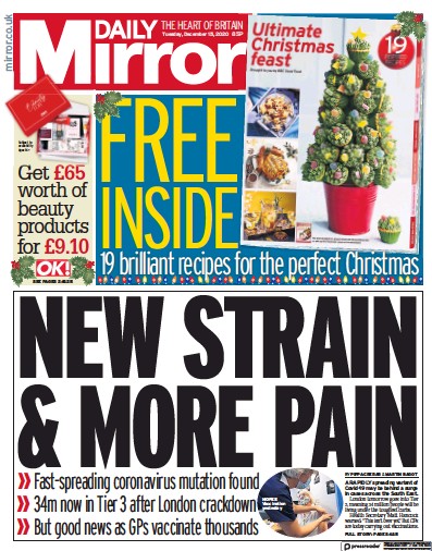 Daily Mirror Newspaper Front Page (UK) for 15 December 2020