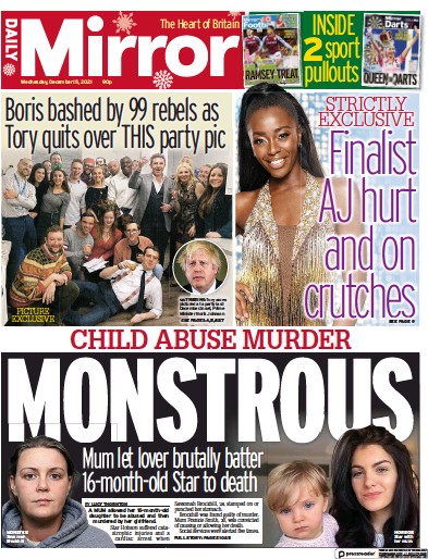 Daily Mirror Newspaper Front Page (UK) for 15 December 2021