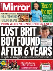 Daily Mirror front page for 15 December 2023