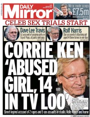 Daily Mirror Newspaper Front Page (UK) for 15 January 2014