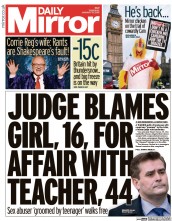 Daily Mirror (UK) Newspaper Front Page for 15 January 2015