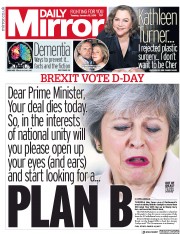 Daily Mirror (UK) Newspaper Front Page for 15 January 2019