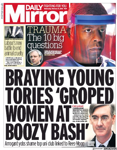 Daily Mirror Newspaper Front Page (UK) for 15 February 2018