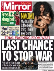 Daily Mirror (UK) Newspaper Front Page for 15 February 2022