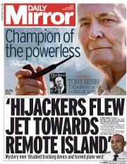 Daily Mirror Newspaper Front Page (UK) for 15 March 2014