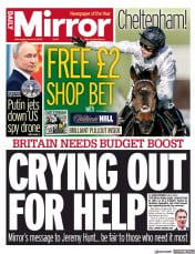 Daily Mirror front page for 15 March 2023