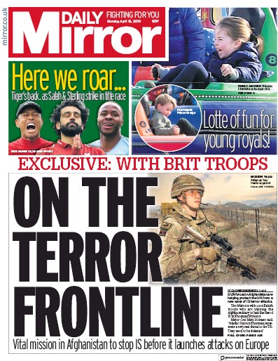 Daily Mirror Newspaper Front Page (UK) for 15 April 2019
