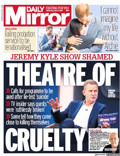 Daily Mirror Newspaper Front Page (UK) for 15 May 2019