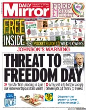 Daily Mirror (UK) Newspaper Front Page for 15 May 2021
