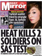 Daily Mirror (UK) Newspaper Front Page for 15 July 2013