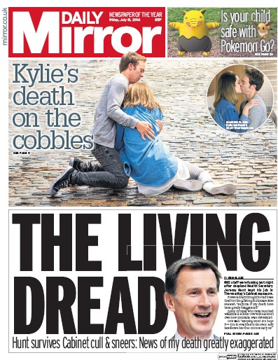 Daily Mirror Newspaper Front Page (UK) for 15 July 2016