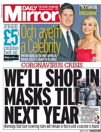 Daily Mirror Newspaper Front Page (UK) for 15 July 2020