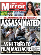 Daily Mirror Newspaper Front Page (UK) for 15 August 2013