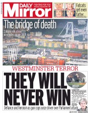 Daily Mirror (UK) Newspaper Front Page for 15 August 2018