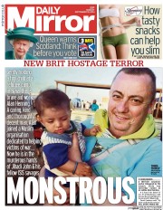 Daily Mirror (UK) Newspaper Front Page for 15 September 2014