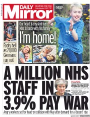 Daily Mirror (UK) Newspaper Front Page for 15 September 2017