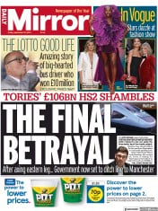 Daily Mirror front page for 15 September 2023