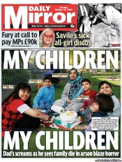 Daily Mirror Newspaper Front Page (UK) for 16 October 2012