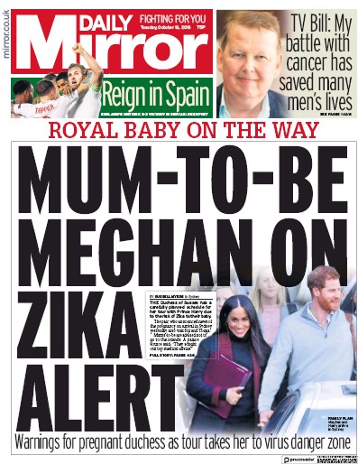 Daily Mirror Newspaper Front Page (UK) for 16 October 2018