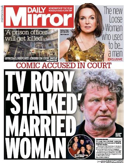 Daily Mirror Newspaper Front Page (UK) for 16 November 2016