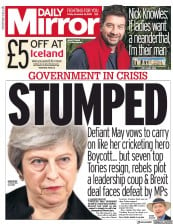 Daily Mirror (UK) Newspaper Front Page for 16 November 2018