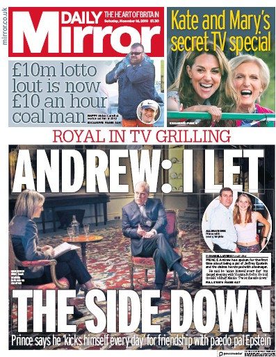 Daily Mirror Newspaper Front Page (UK) for 16 November 2019