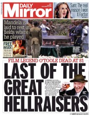 Daily Mirror (UK) Newspaper Front Page for 16 December 2013