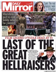 Daily Mirror Newspaper Front Page (UK) for 16 December 2013